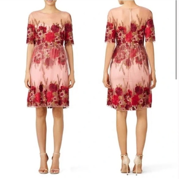 Marchesa Notte Rose Throw Embroideed Dress - Picture 1 of 16